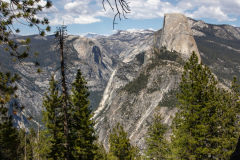 Panoramic views from Glacier Point overlooking Yosemite Valley, including Half Dome and waterfalls.