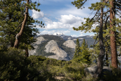 Panoramic views from Glacier Point overlooking Yosemite Valley, including Half Dome and waterfalls.