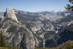 Panoramic views from Glacier Point overlooking Yosemite Valley, including Half Dome and waterfalls.