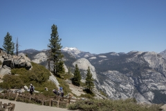 Panoramic views from Glacier Point overlooking Yosemite Valley, including Half Dome and waterfalls.
