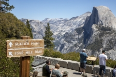 Panoramic views from Glacier Point overlooking Yosemite Valley, including Half Dome and waterfalls.