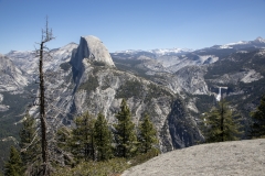 Panoramic views from Glacier Point overlooking Yosemite Valley, including Half Dome and waterfalls.