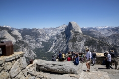 Panoramic views from Glacier Point overlooking Yosemite Valley, including Half Dome and waterfalls.