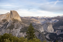 Panoramic views from Glacier Point overlooking Yosemite Valley, including Half Dome and waterfalls.