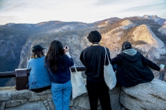 Panoramic views from Glacier Point overlooking Yosemite Valley, including Half Dome and waterfalls.