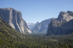 Spring landscape of Yosemite Valley with waterfalls, trees, and granite cliffs in California. Spring landscape of Yosemite Valley with waterfalls, trees, and granite cliffs in California.