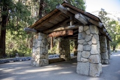 Spring landscape of Yosemite Valley with waterfalls, trees, and granite cliffs in California.