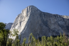 Spring landscape of Yosemite Valley with waterfalls, trees, and granite cliffs in California.