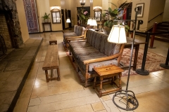 The Ahwahnee Hotel in Yosemite Valley surrounded by trees and mountains in the Sierra Nevada.