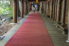 The Ahwahnee Hotel in Yosemite Valley surrounded by trees and mountains in the Sierra Nevada.